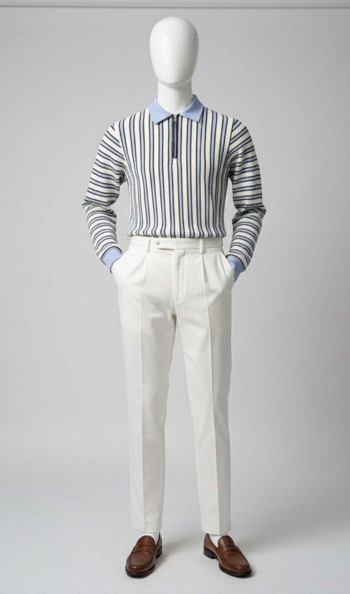 The Riviera Long Sleeve Striped Zip Polo Shirt