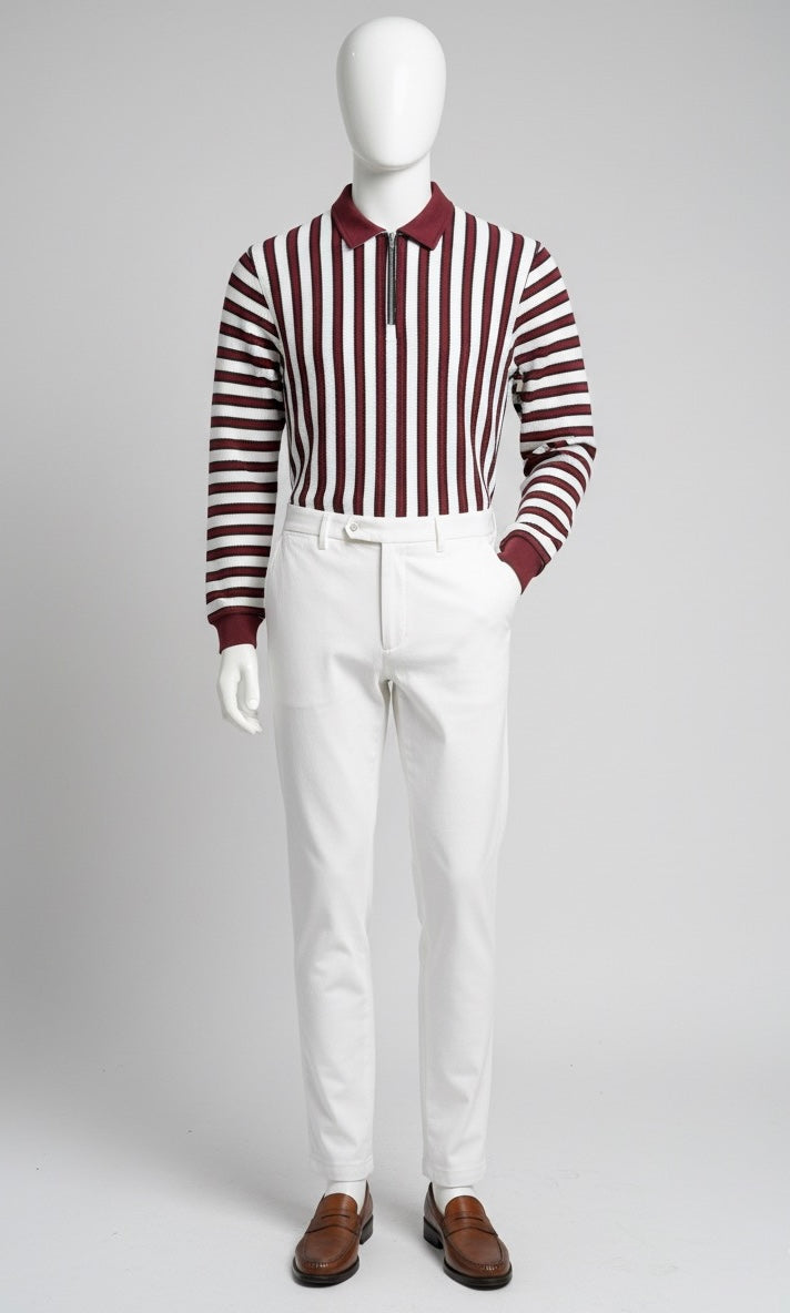 The Mod Stripe Long Sleeve Zip Polo Shirt