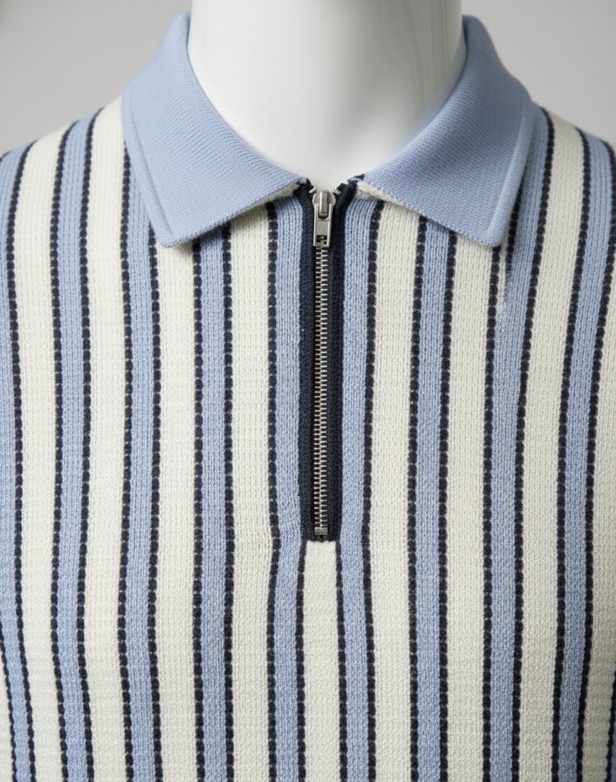 The Riviera Long Sleeve Striped Zip Polo Shirt