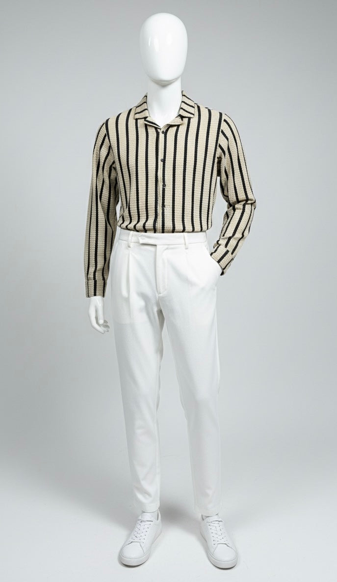 Textured Stripe Knit Shirt | Beige