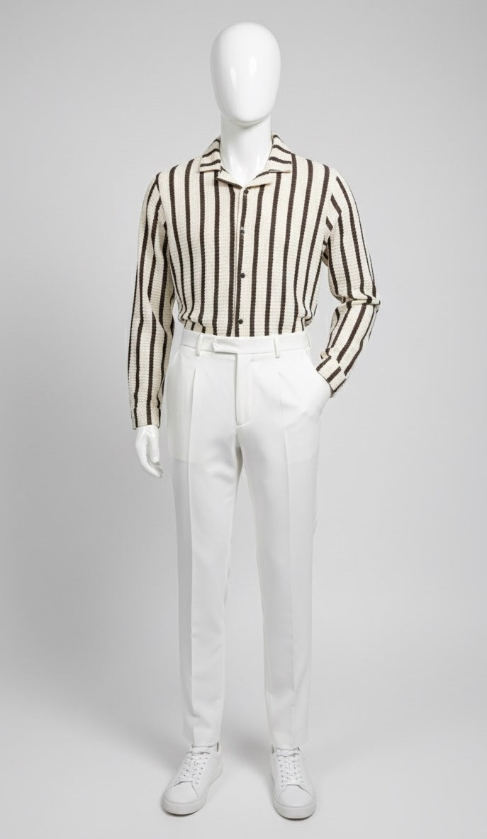 Textured Stripe Knit Shirt | Cream