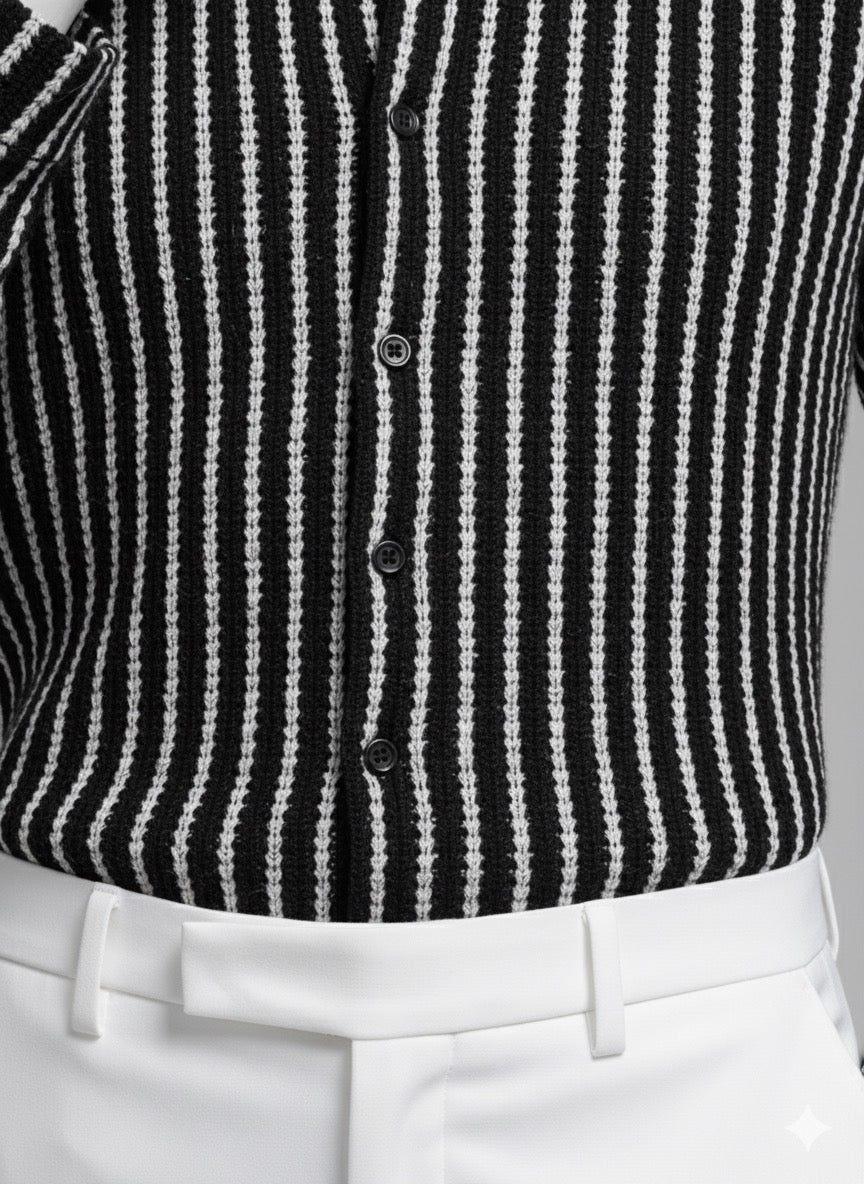 Textured Stripe Knit Shirt | Black