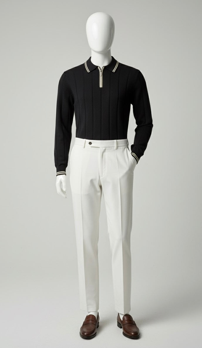 The Riviera Zip Polo Sweater | Black