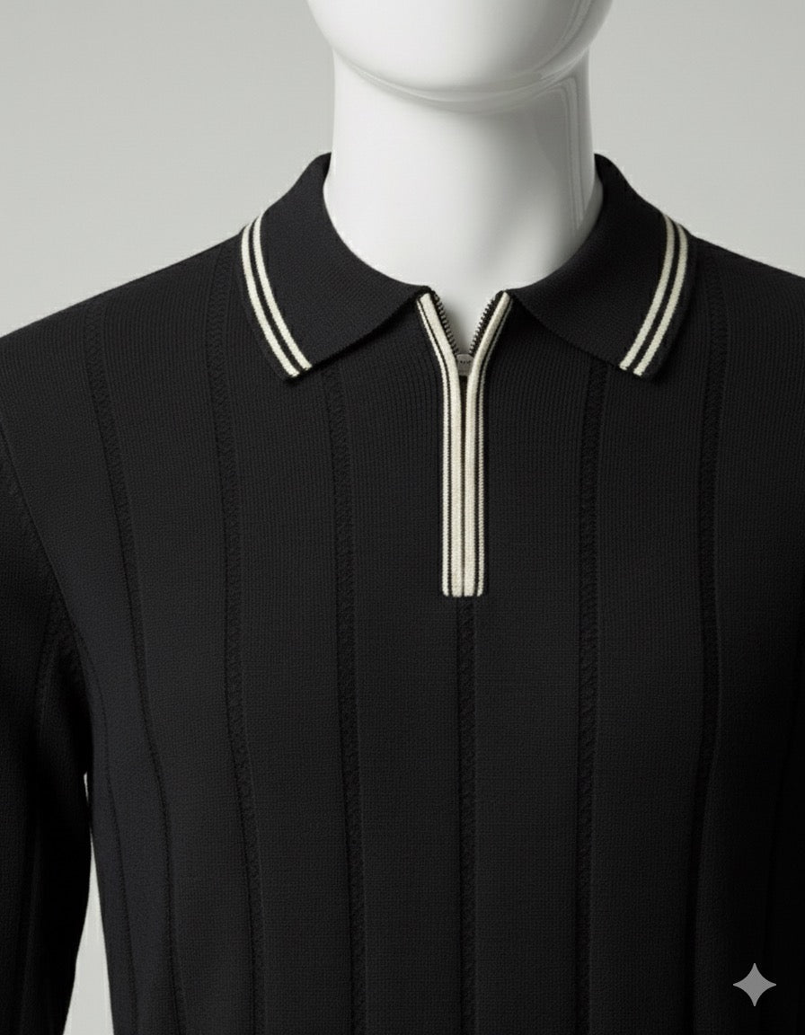 The Riviera Zip Polo Sweater | Black