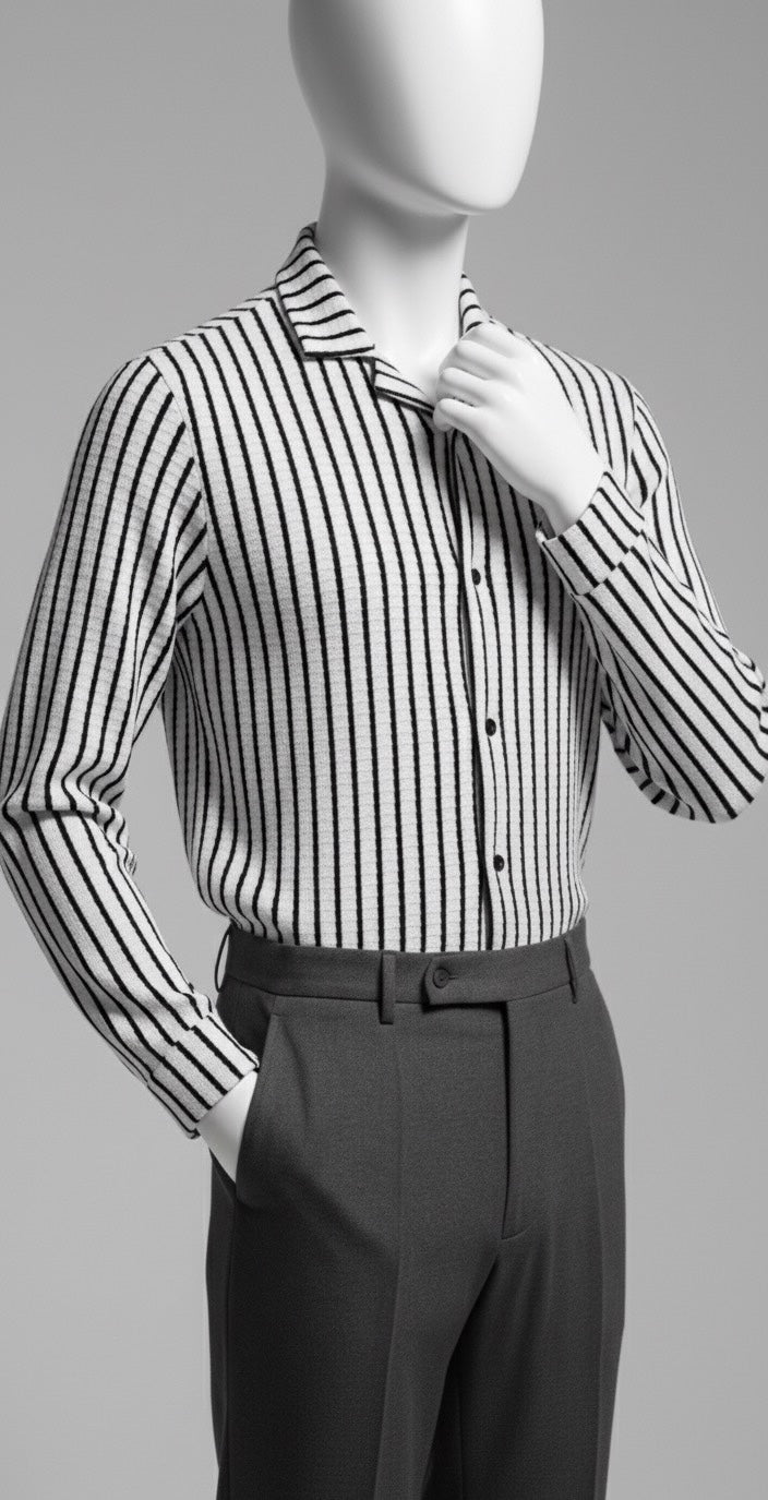 Textured Stripe Knit Shirt | White
