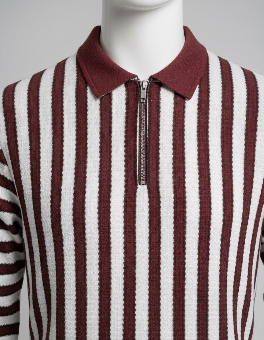 The Mod Stripe Long Sleeve Zip Polo Shirt