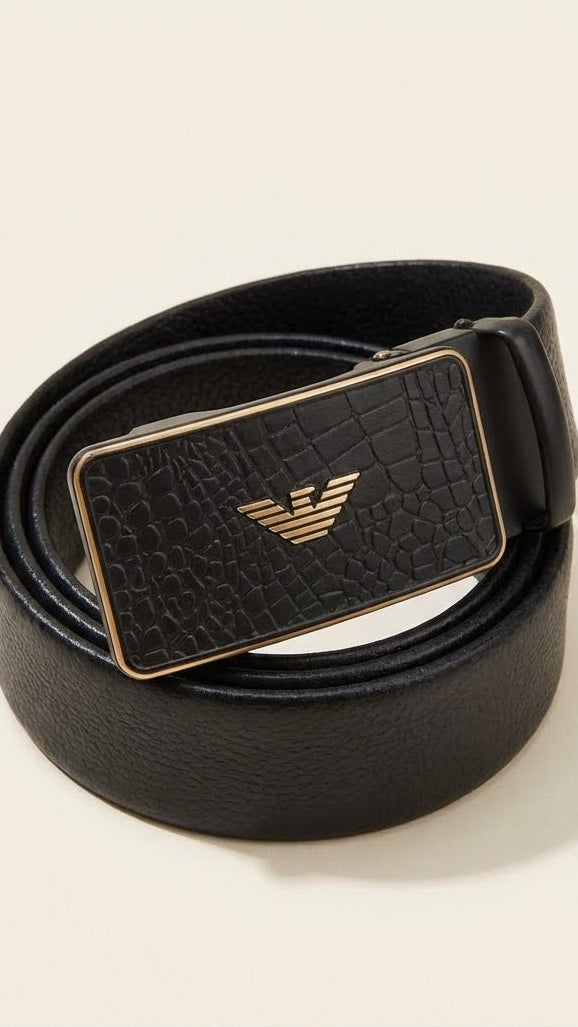 Textured Leather Belt – Patterned Buckle