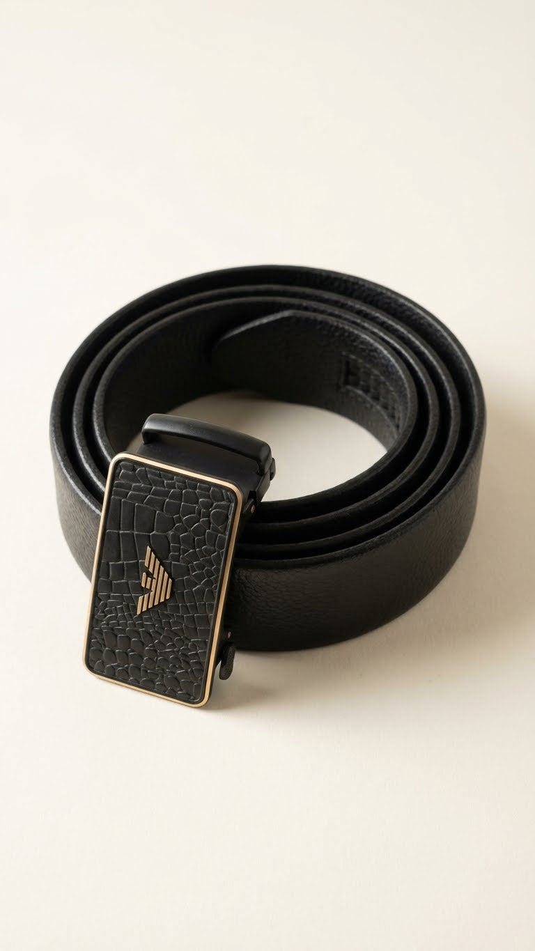 Textured Leather Belt – Patterned Buckle