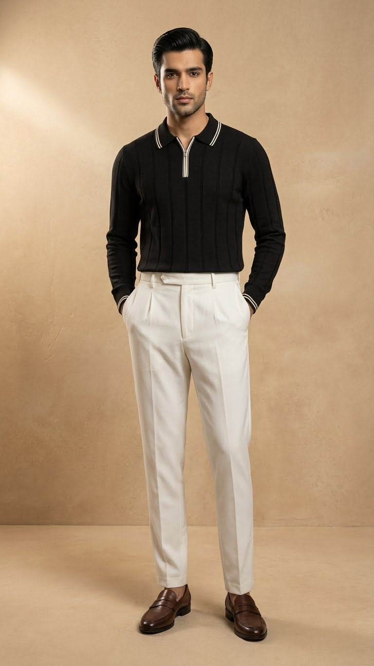 The Riviera Zip Polo Sweater | Black