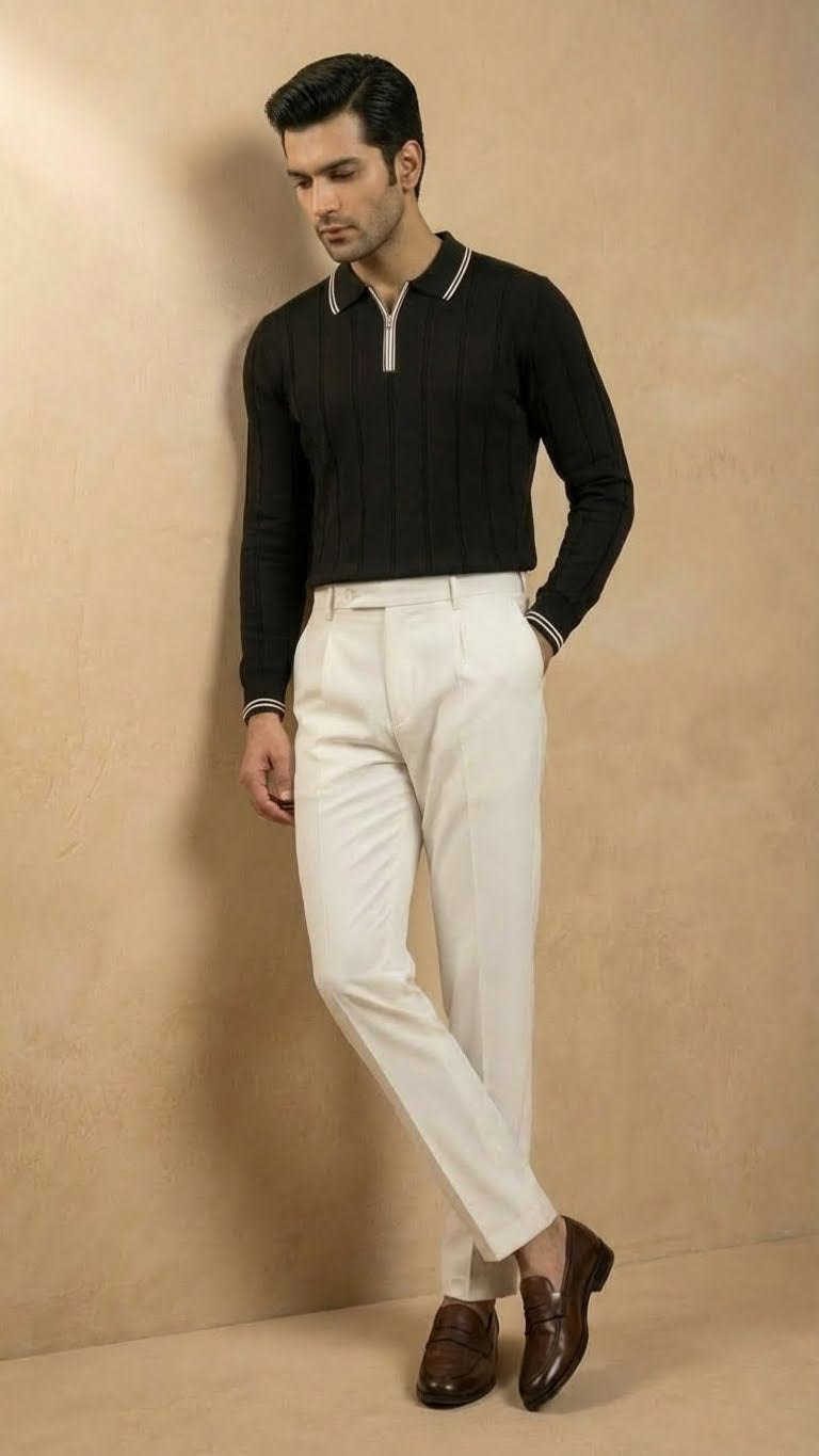 The Riviera Zip Polo Sweater | Black