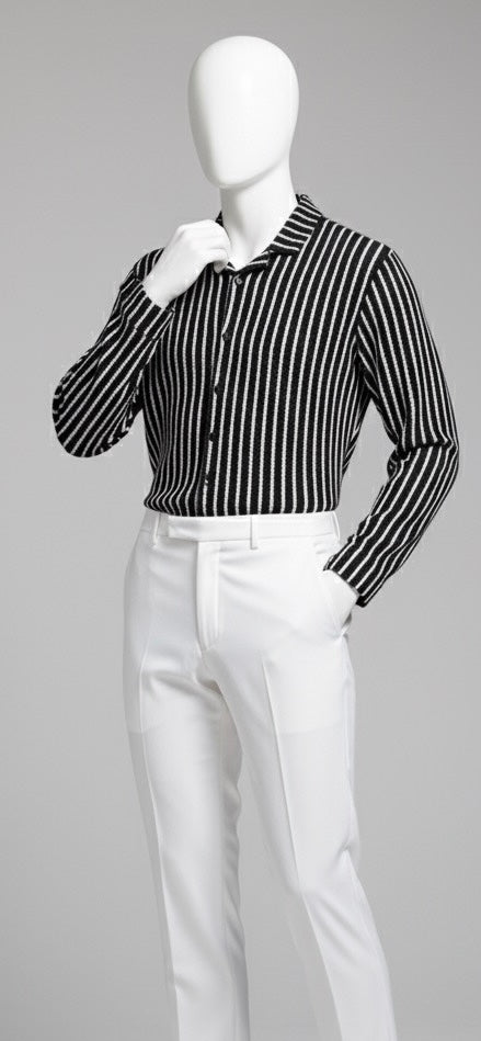 Textured Stripe Knit Shirt | Black