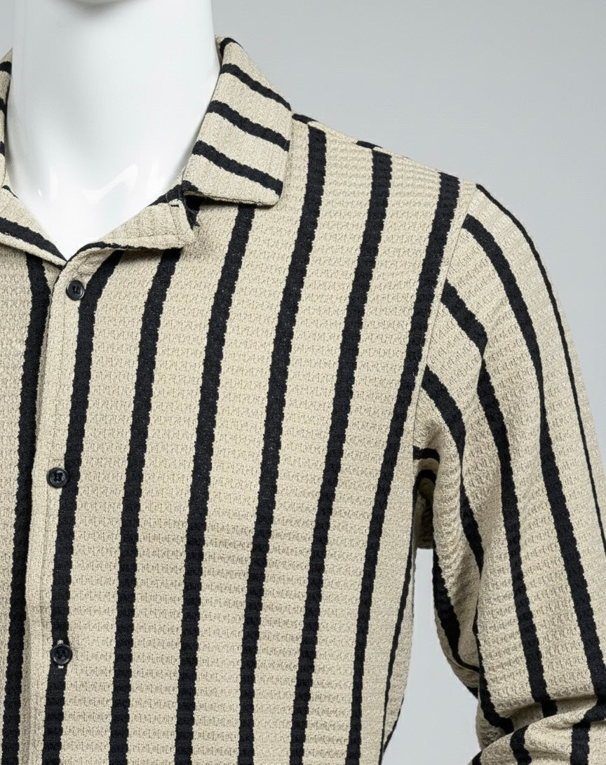 Textured Stripe Knit Shirt | Beige