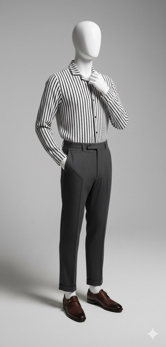 Textured Stripe Knit Shirt | White