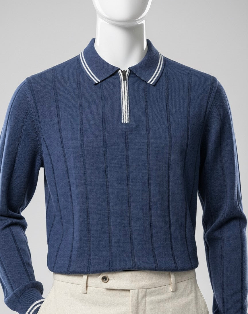 The Riviera Knit Polo Sweater | Blue