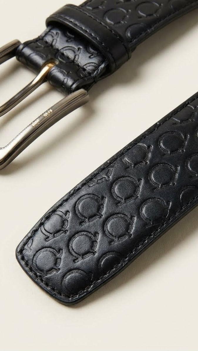 Pattern Embossed Belt – Classic Buckle Silver