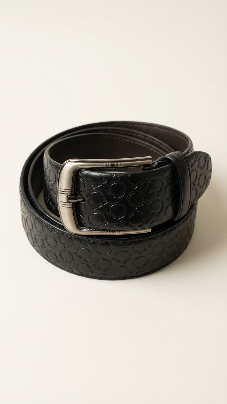 Pattern Embossed Belt – Classic Buckle Silver
