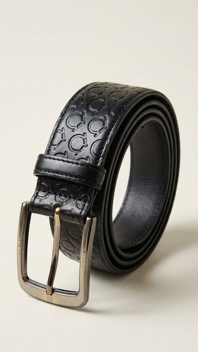 Pattern Embossed Belt – Classic Buckle Silver