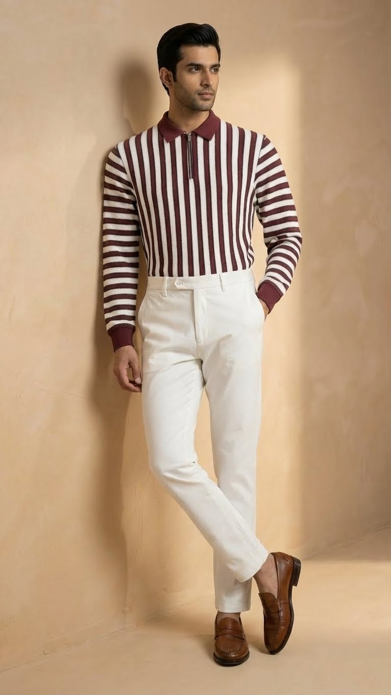 The Mod Stripe Long Sleeve Zip Polo Shirt