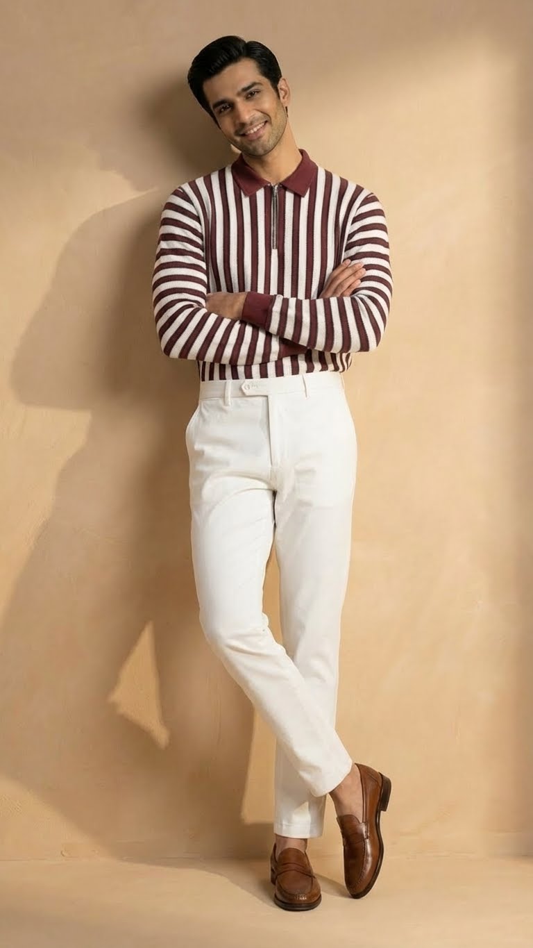 The Mod Stripe Long Sleeve Zip Polo Shirt