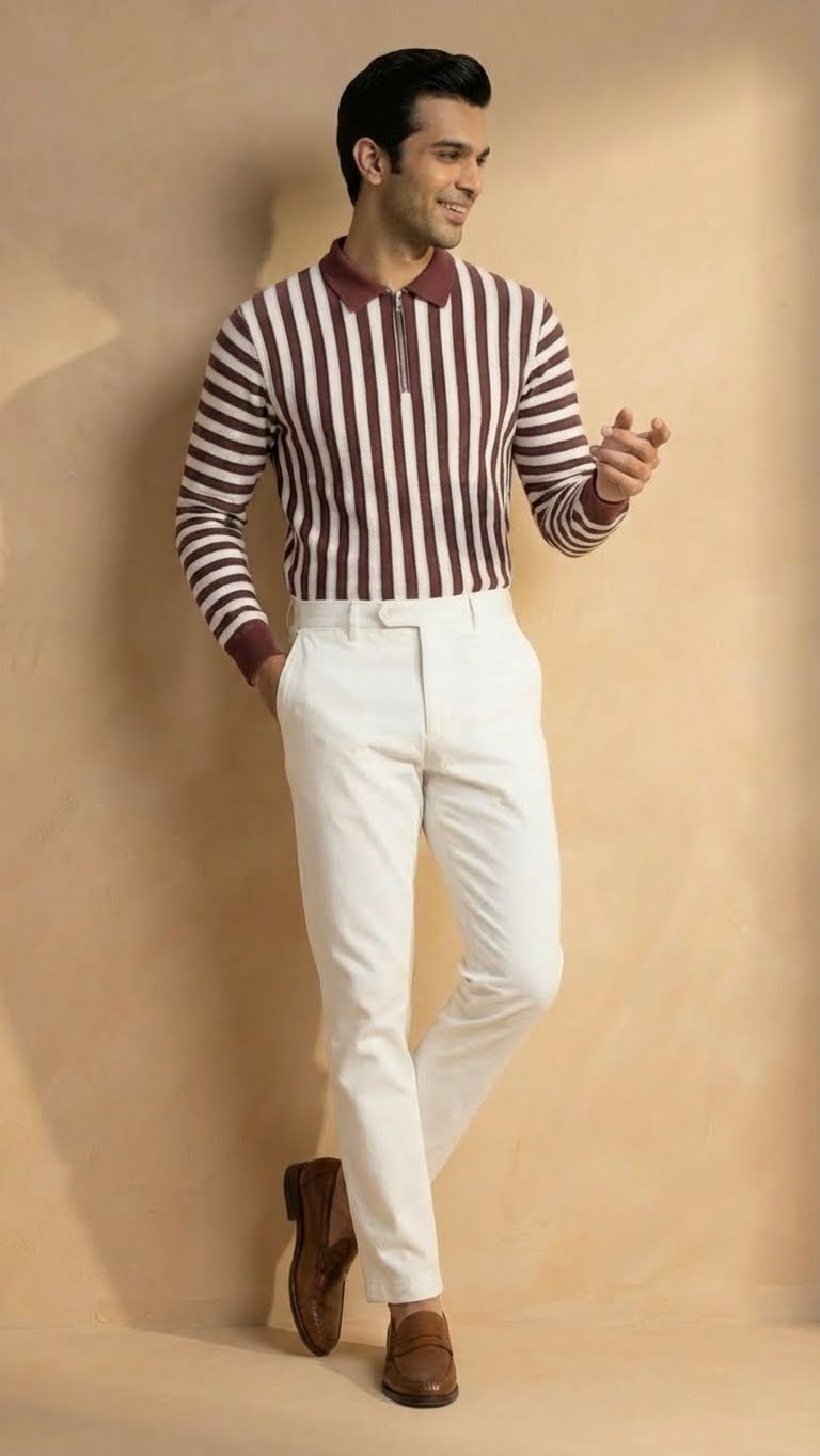 The Mod Stripe Long Sleeve Zip Polo Shirt